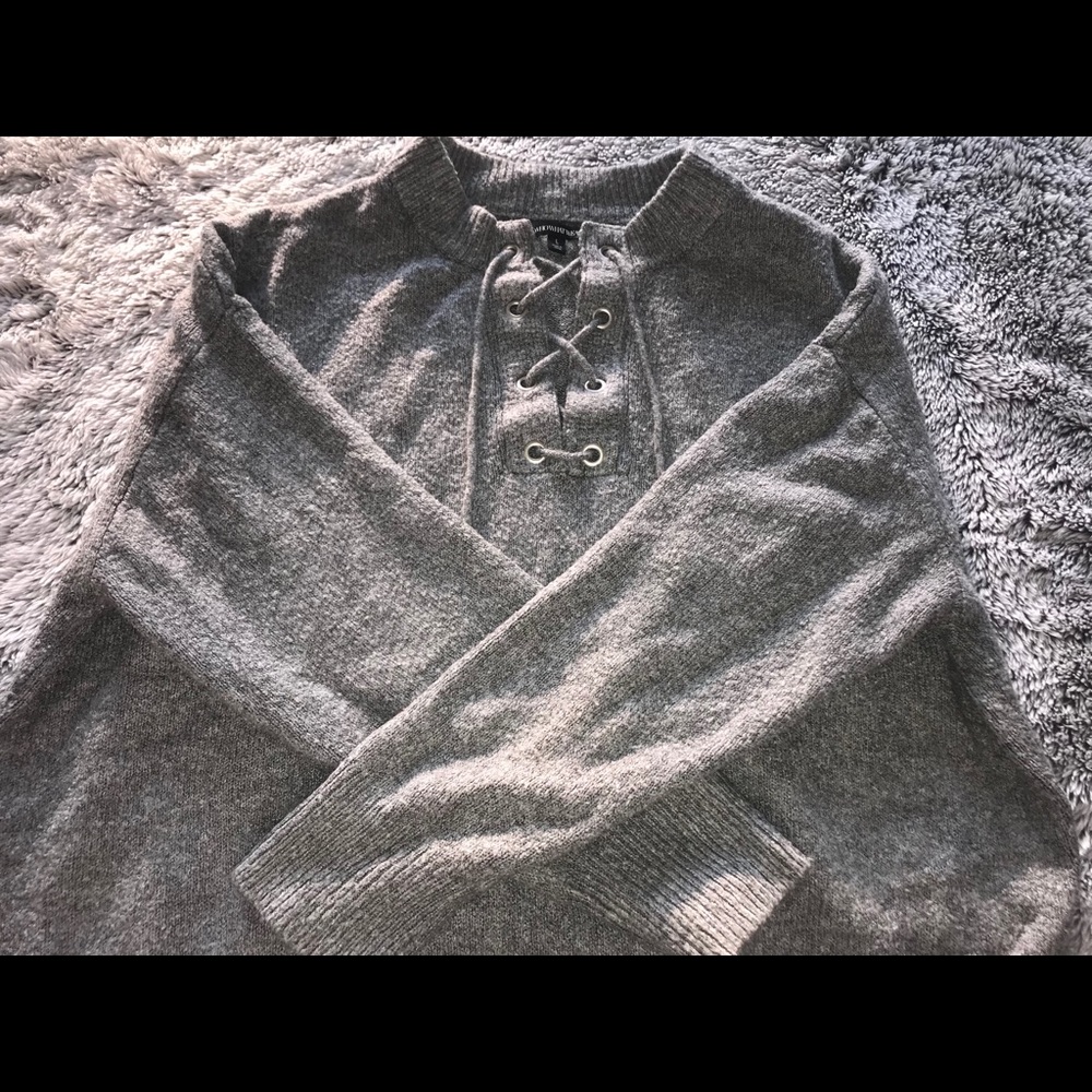 Gray Tie Up Sweater